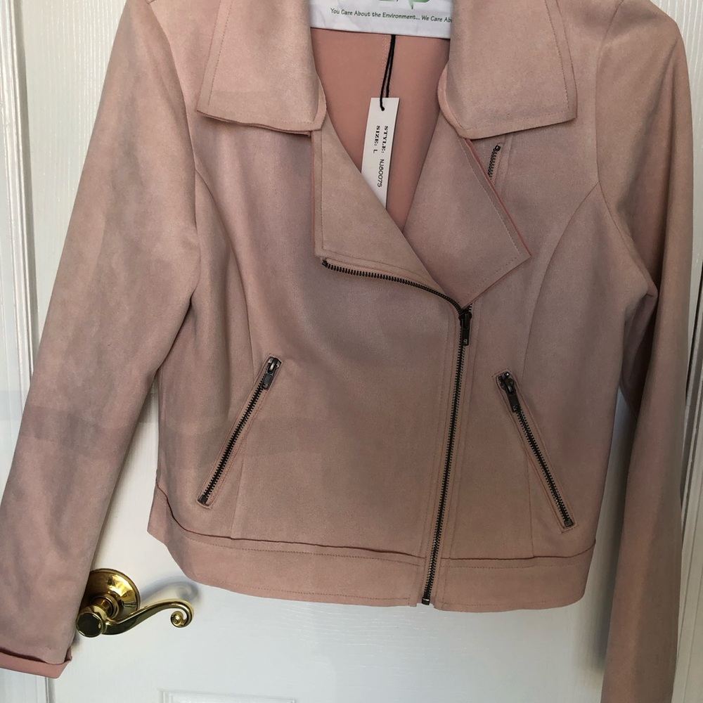 Shinestar Blush Pink Faux Suede Moto Jacket